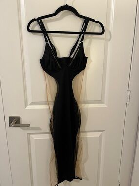 God Save Queens Black Dress with Sheer Nude Panels
